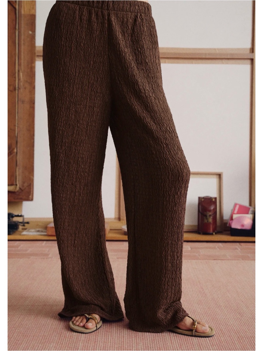 Zara crinkle effect belted jacket & pants set - Picture 2 of 14